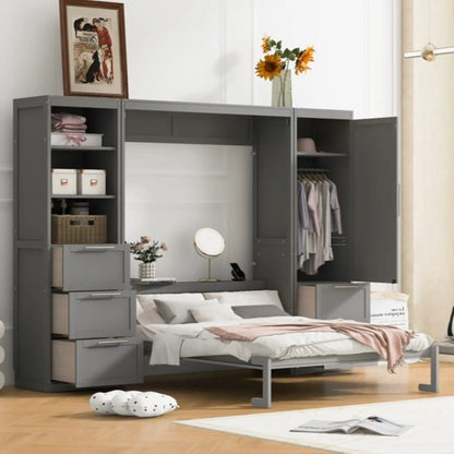 Murphy Bed with Closet, Drawers, Shelves, 120" L x 20" W x 88.5" H, Grey Bed Frames at Gallery Canada
