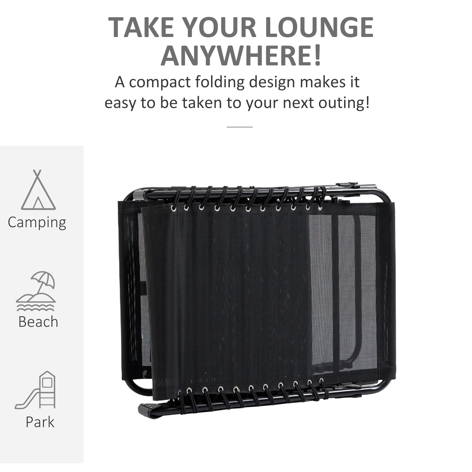 Outdoor Folding Chaise Lounge, Adjustable Backrest, Removable Pillow, Black Lounger Chairs at Gallery Canada