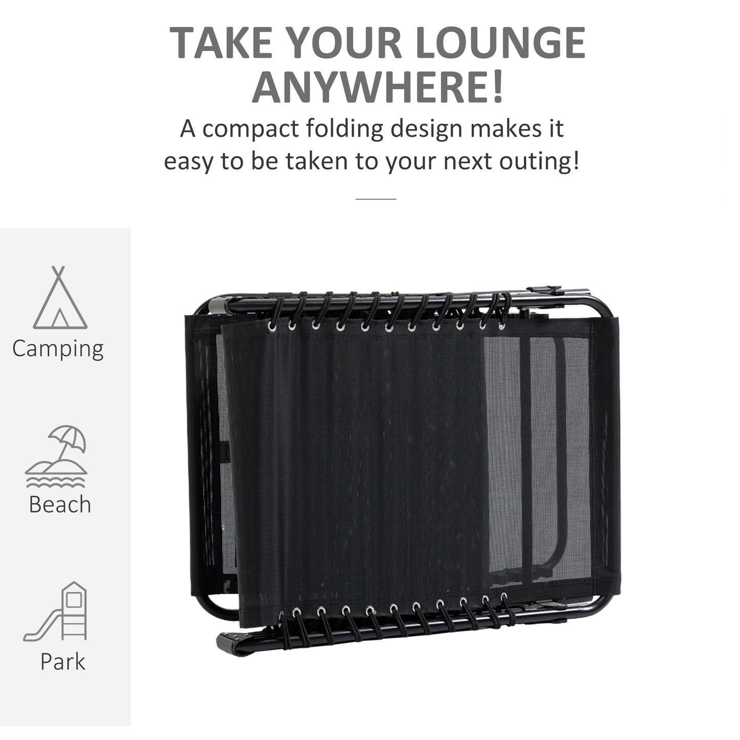 Outdoor Folding Chaise Lounge, Adjustable Backrest, Removable Pillow, Black Lounger Chairs at Gallery Canada