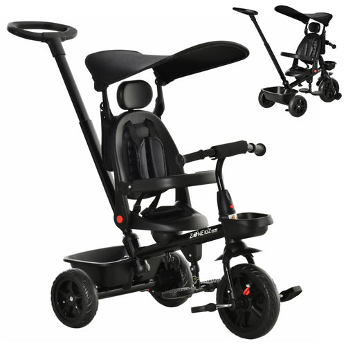 Toddler Tricycle, 4 In 1 Kids Trike, Adjustable Seat, Black