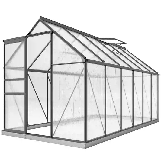 6' x 12' x 6.5' Polycarbonate Greenhouse, Walk-in, Adjustable Roof Vent, Sliding Door, Charcoal Grey Walk In Greenhouses Clear, Charcoal Grey at Gallery Canada