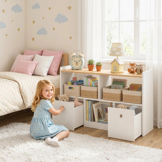 Toy Storage Organizer, 2 Drawers 3 Cubbies, White Baby & Kids Storage White, Light Wood Colour at Gallery Canada