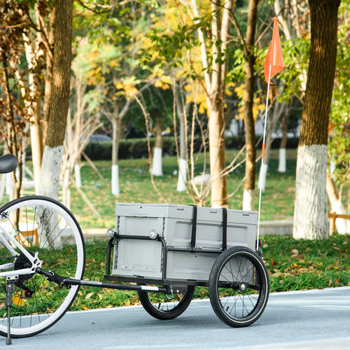 Steel Bike Trailer, Bicycle Cargo with Storage Box, Reflectors, Max Load 88LBS