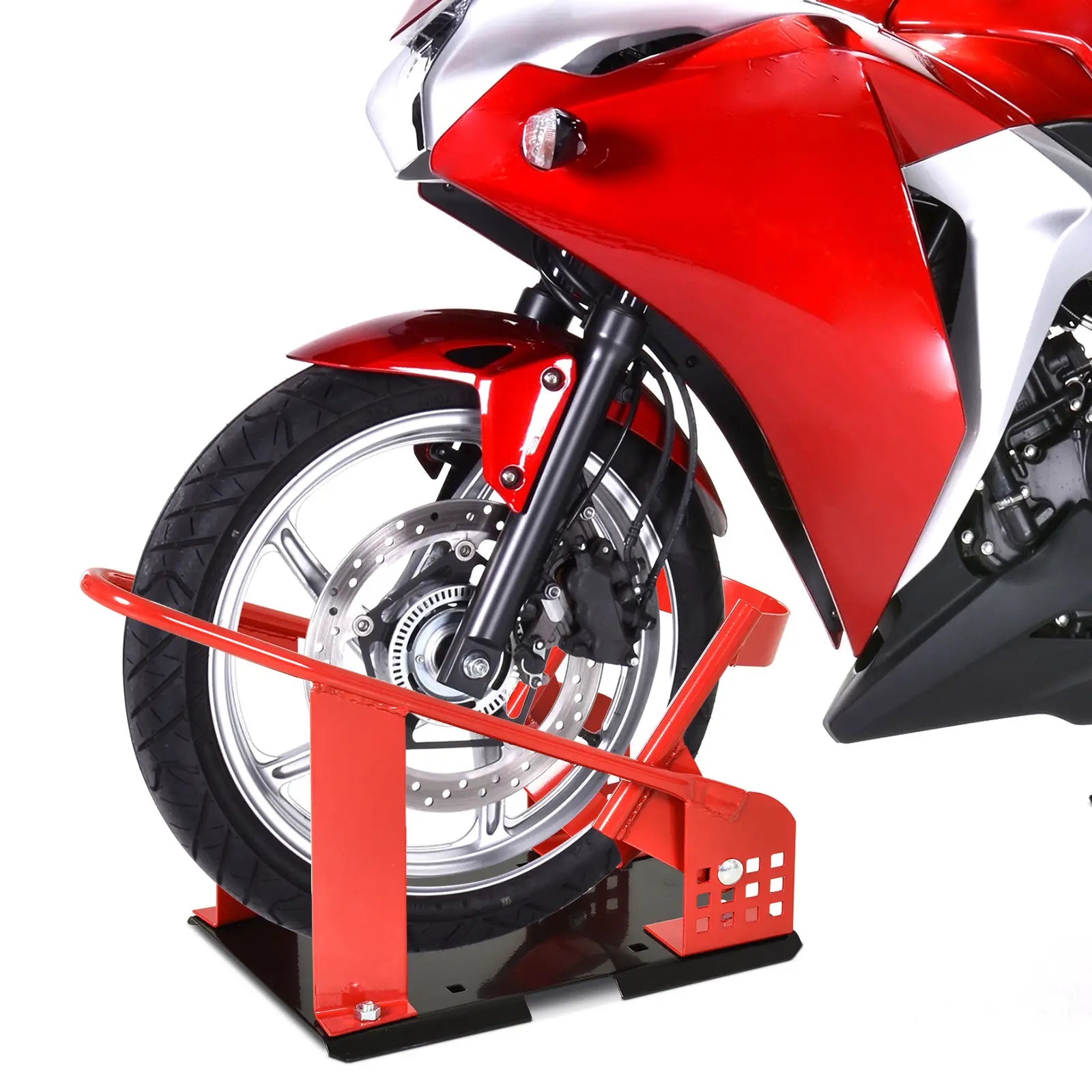 Motorcycle Wheel Chock, 12 Adjustable Holes, 990 lbs, Red Bike Parking Stands at Gallery Canada