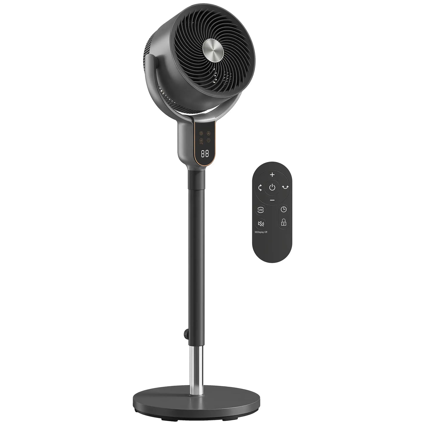 20dB Standing Fan for Bedroom, 70°+90° Auto Oscillating Fan with 8 Speeds, Remote Control, 12H Timer, Adjustable Height Stand Fans Grey, Black at Gallery Canada