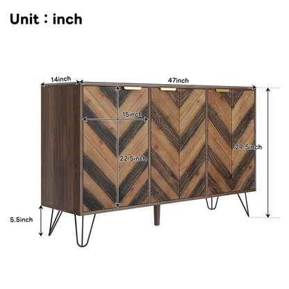 Three-Door Sideboard, Adjustable Shelves, 47" L x 14" W x 29.5" H, Natural Console Tables at Gallery Canada