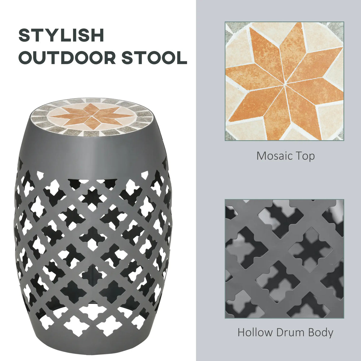 Ceramic Garden Stool, 12" Drum Side Table, Grey Patio Chairs at Gallery Canada
