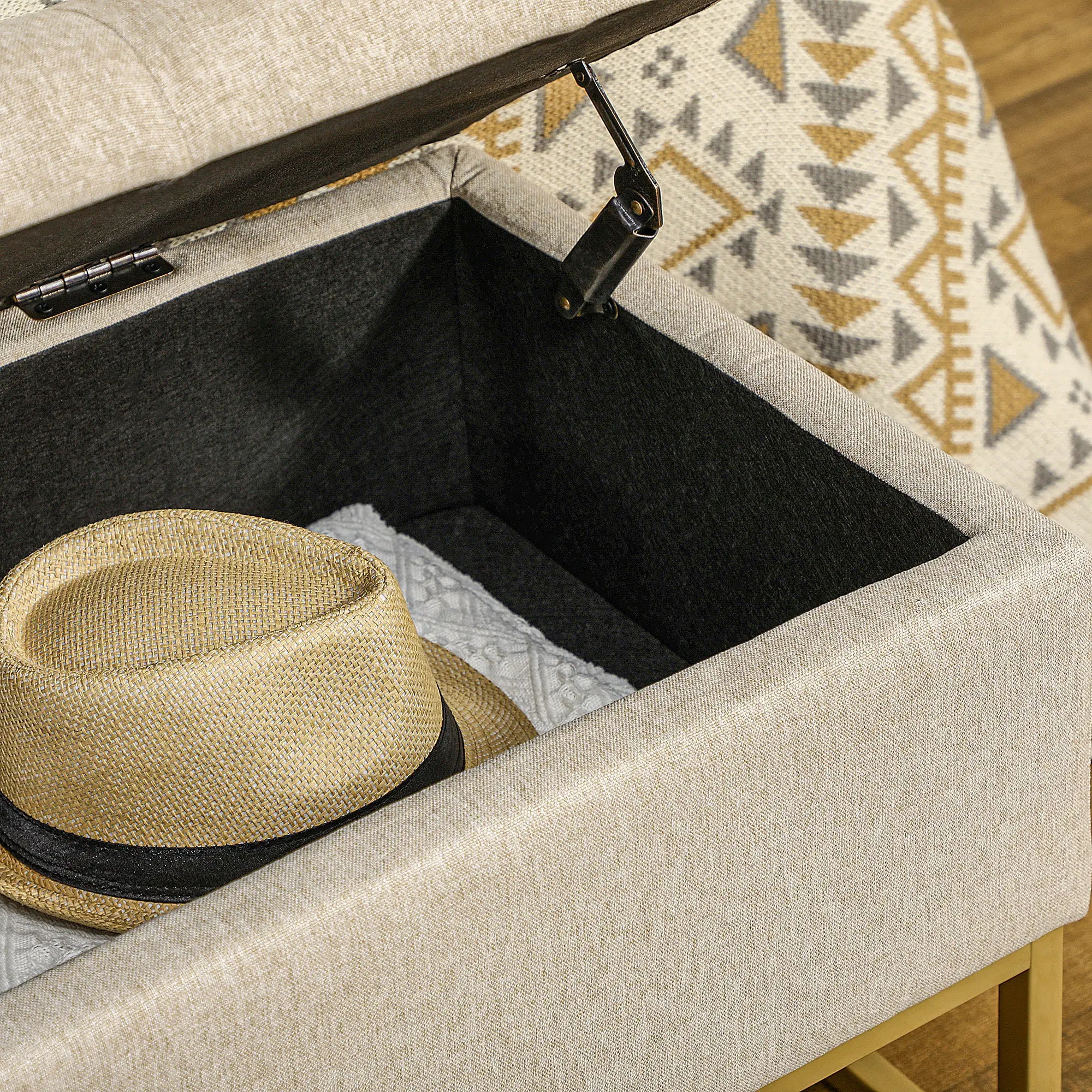 Linen Storage Ottoman Bench With Flip Top, Beige Storage Ottomans & Benches at Gallery Canada