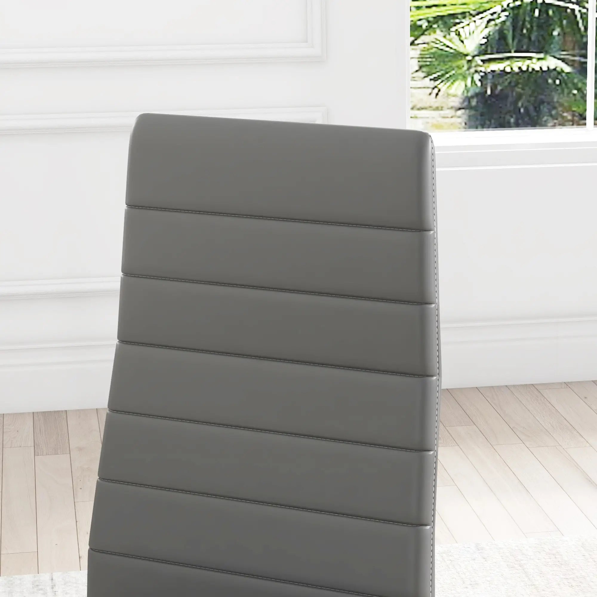 Modern Dining Chairs, Set of 4, High Back PU Leather, Metal Legs, Grey Bar Stools at Gallery Canada