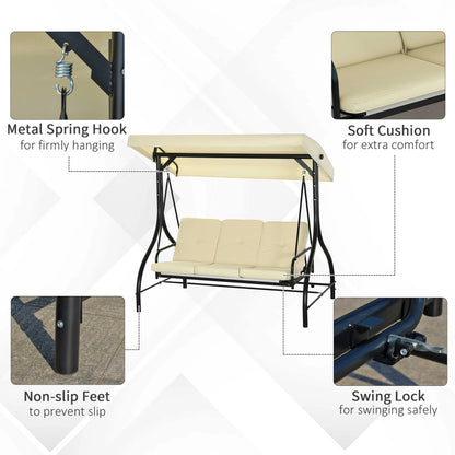 Convertible Patio Swing Bed with Canopy, 3 Seater, Beige Porch Swings with Canopy at Gallery Canada