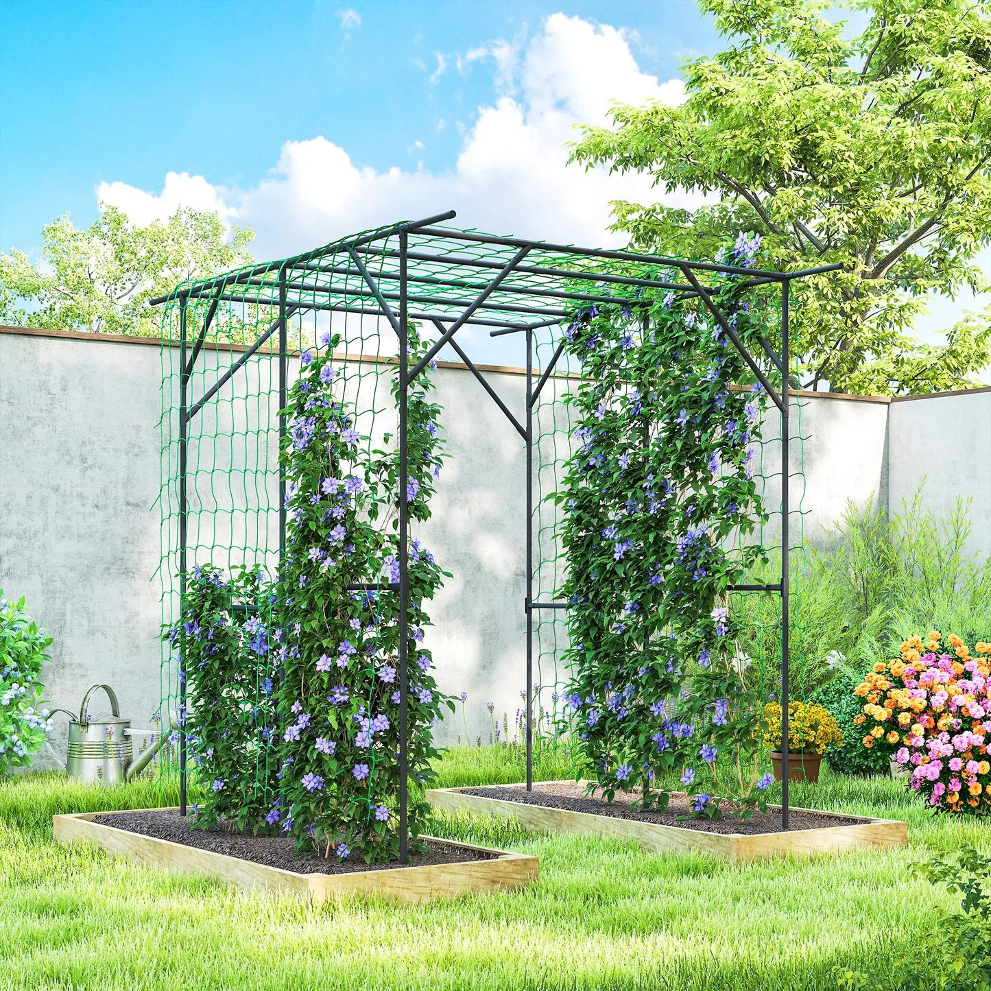 6.4FT Tall Metal Garden Arch Trellis, Plant Support With Climbing Net Plant Stands at Gallery Canada