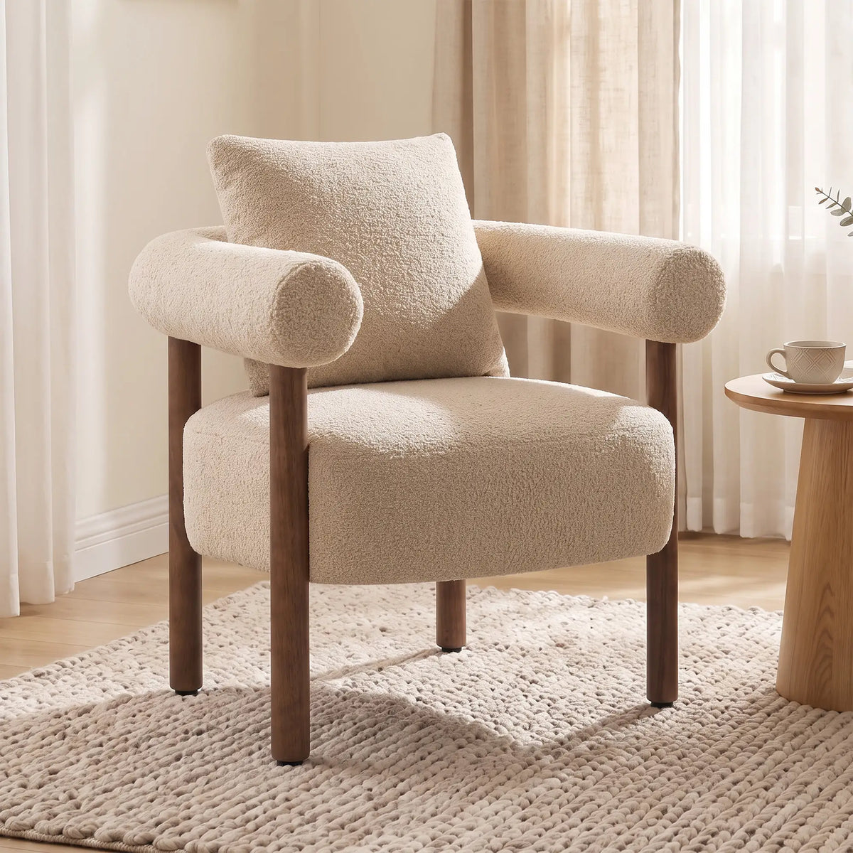 Accent Chair, Teddy Fabric, Brown, Wood Legs, Brown Accent Chairs at Gallery Canada