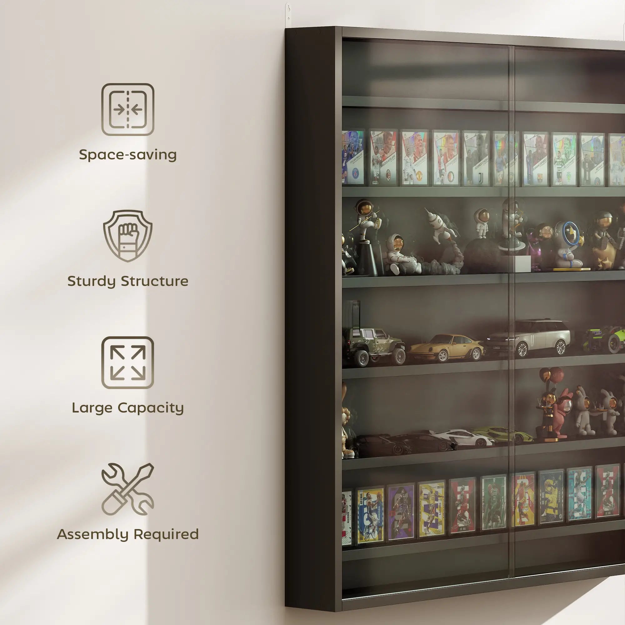7-Tier Glass Display Cabinet, 2 Doors, 6 Adjustable Shelves, Black Display Bookshelves at Gallery Canada
