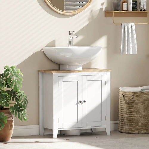 Bathroom Sink Vanity Unit, U-Shape Design, Adjustable Shelf, White
