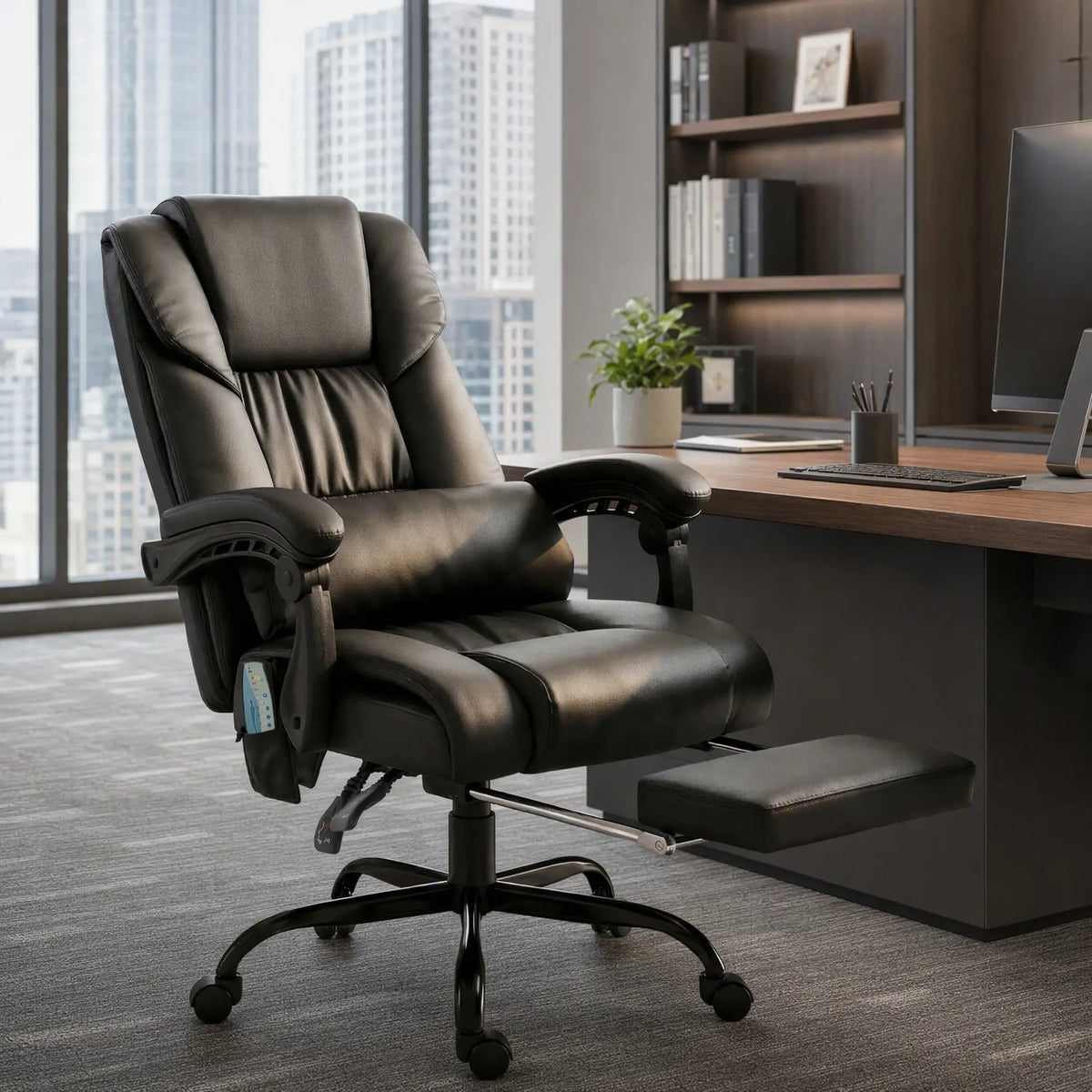 6-Point Vibration Massage Chair, Height Adjustable, Reclining, Black Massage Chairs at Gallery Canada