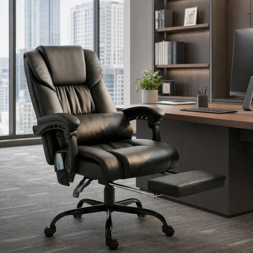 6-Point Vibration Massage Chair, Height Adjustable, Reclining, Black