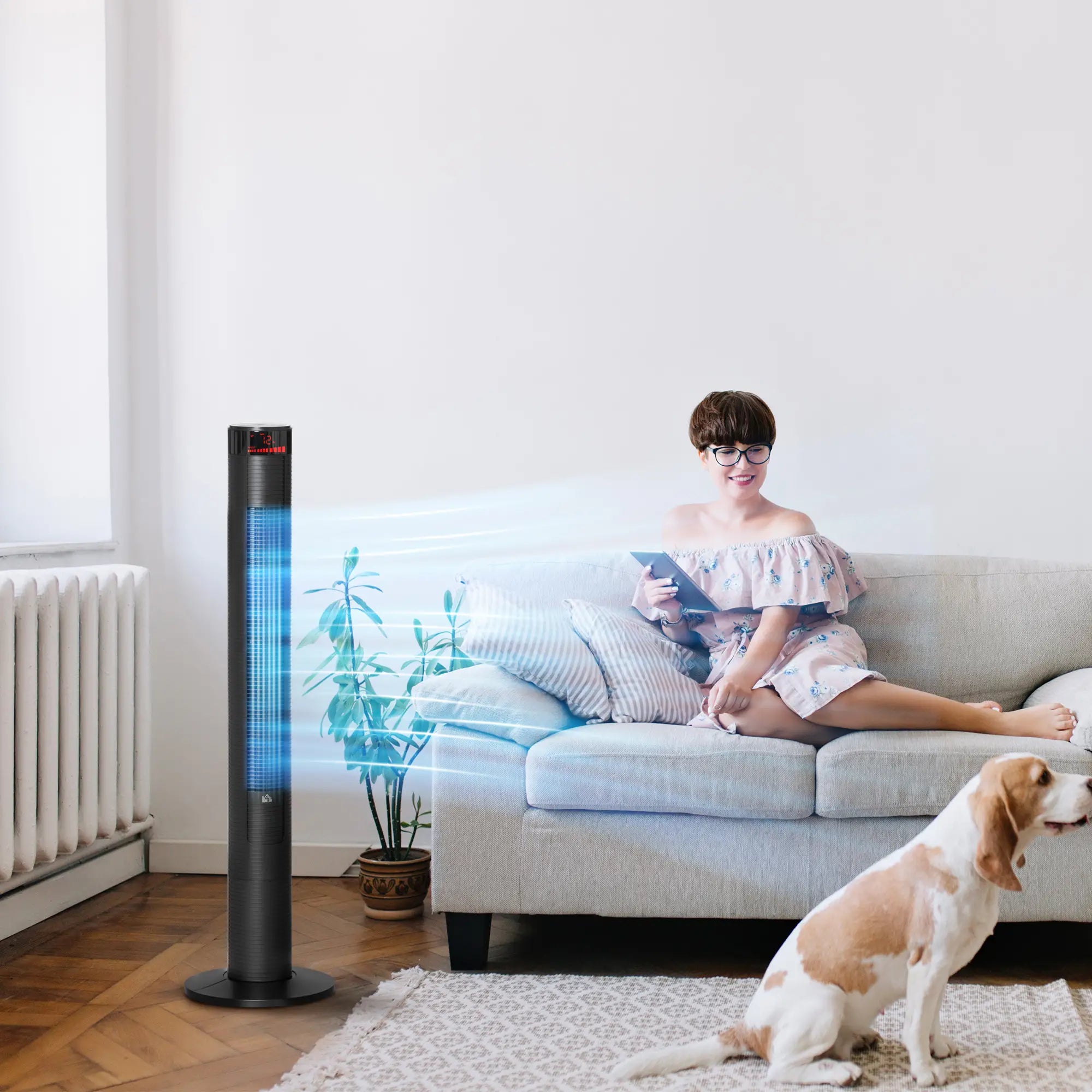 Freestanding Tower Fan, 3 Speed, 12h Timer, Oscillating, LED, Remote, Black Tower Fans at Gallery Canada