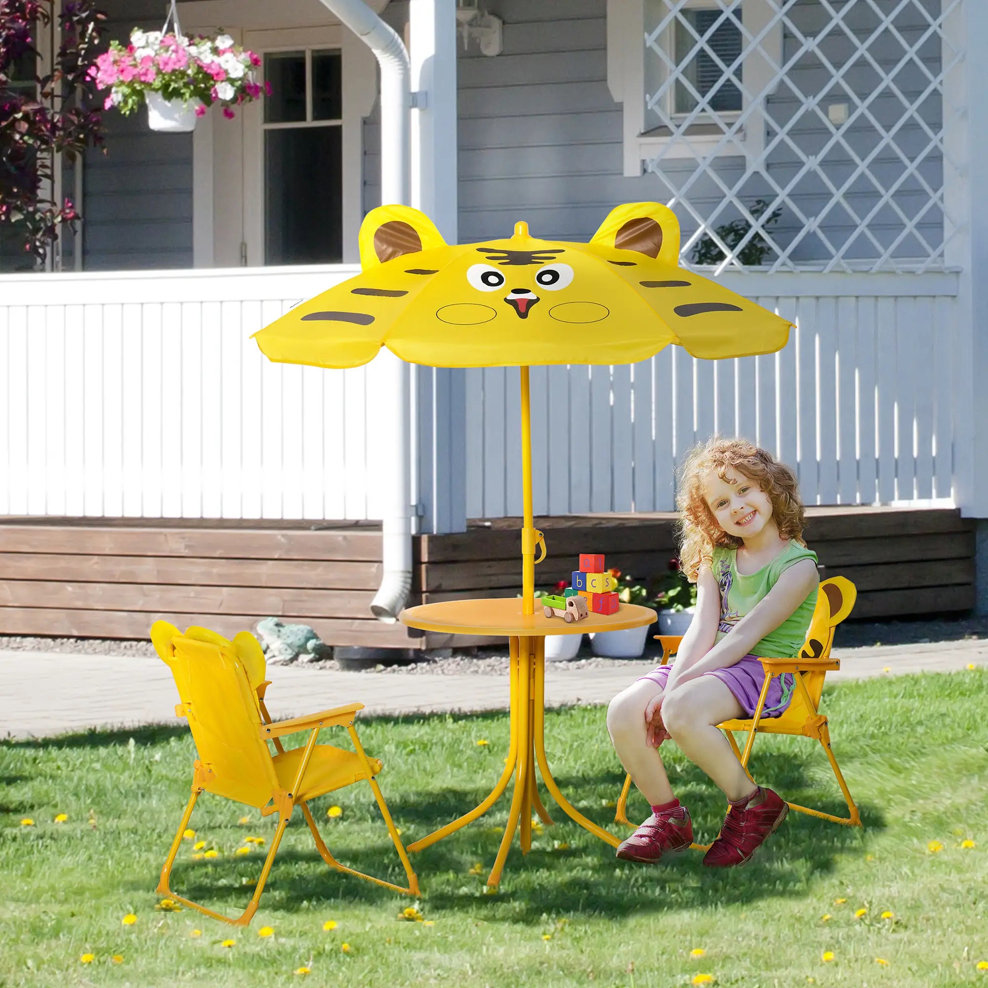 Kids Folding Picnic Table Chair Set with Adjustable Umbrella, Yellow Kids Outdoor Furniture at Gallery Canada