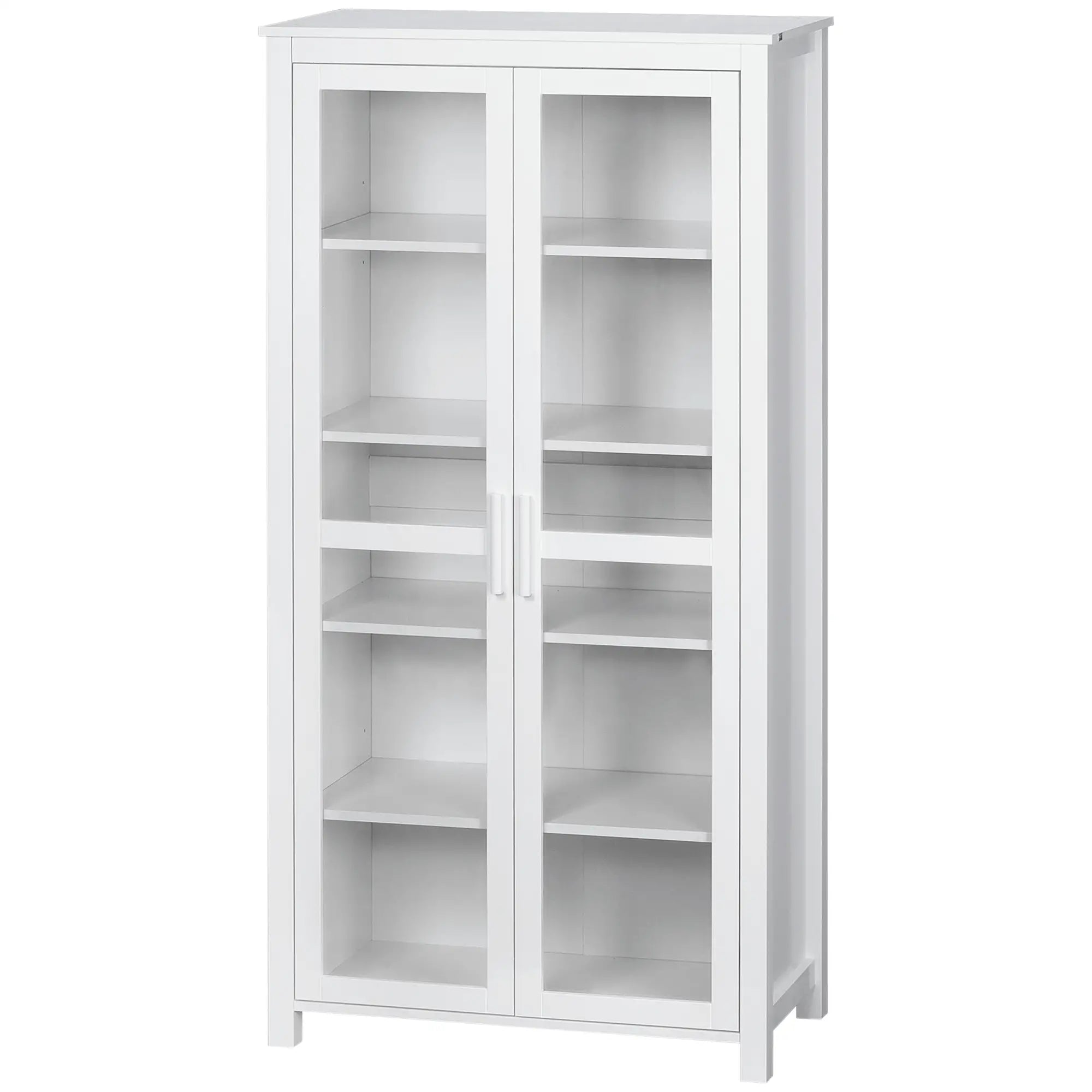 Freestanding Kitchen Pantry, 5-Tier Storage Cabinet, Adjustable Shelves, 2 Glass Doors, White Kitchen Pantry Cabinets at Gallery Canada