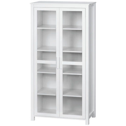 Freestanding Kitchen Pantry, 5-Tier Storage Cabinet, Adjustable Shelves, 2 Glass Doors, White Kitchen Pantry Cabinets at Gallery Canada