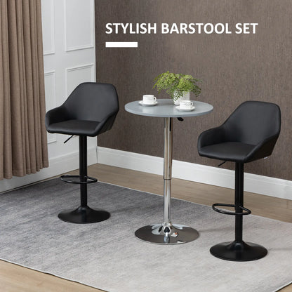 Adjustable Bar Stools Set of 2, Swivel with Footrest, PU Leather, Black Bar Stools at Gallery Canada