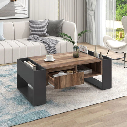 Grain Coffee Table, Double Storage, 43.5" L x 23.5" W x 15.5" H, Grey+Wood Coffee Tables at Gallery Canada
