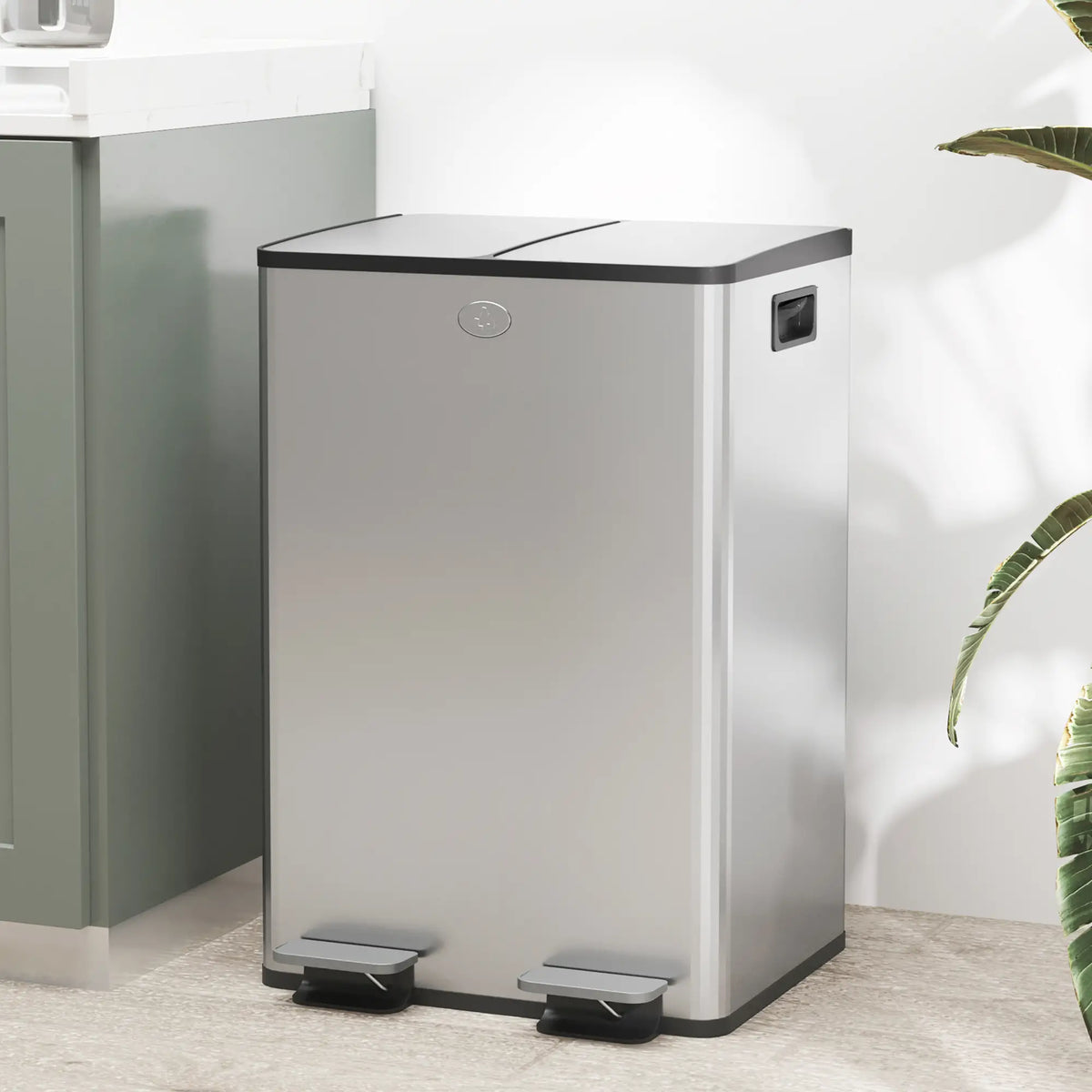 Dual Garbage Bin with Foot Pedal, 2 x 28 Litre, Silver Household Supplies at Gallery Canada