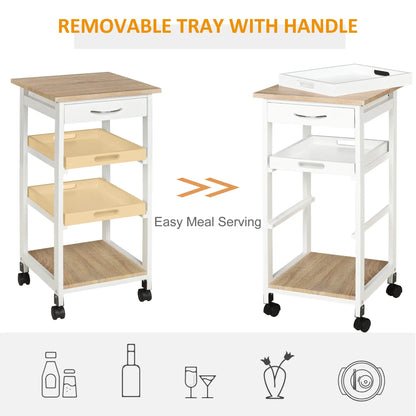 4-Tier Kitchen Cart, Removable Serving Tray, Wheels with Drawer, White Kitchen Islands & Kitchen Carts at Gallery Canada