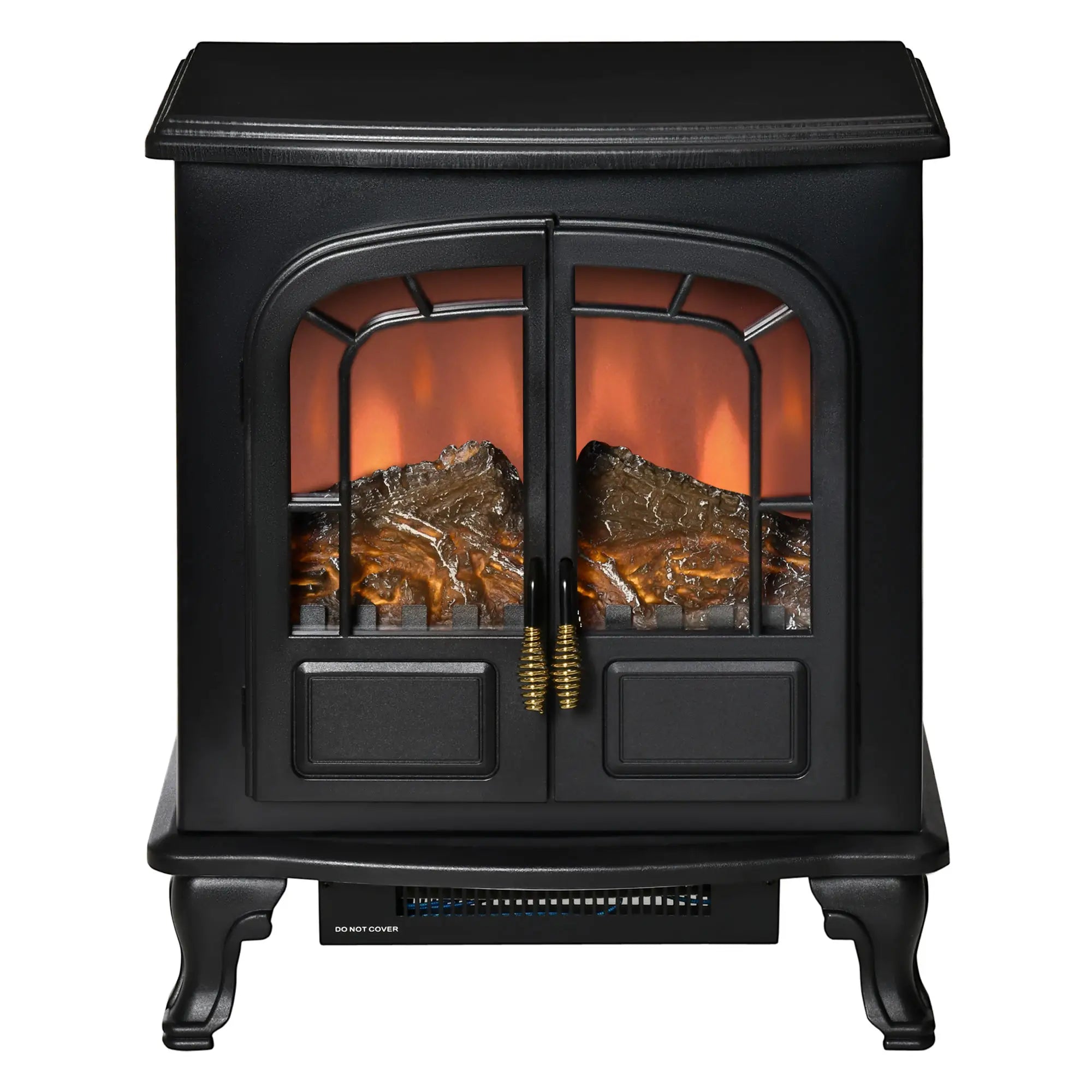 Electric Fireplace Stove Heater, LED Flame Effect, Double Door, Portable, Overheat Protection, 750W/1500W, Black Electric Fireplaces at Gallery Canada