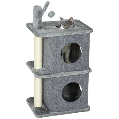 31.5" Cat Tree, Multi-Level Tower with 2 Condos, Soft Plush Perches, Grey Cat Trees at Gallery Canada