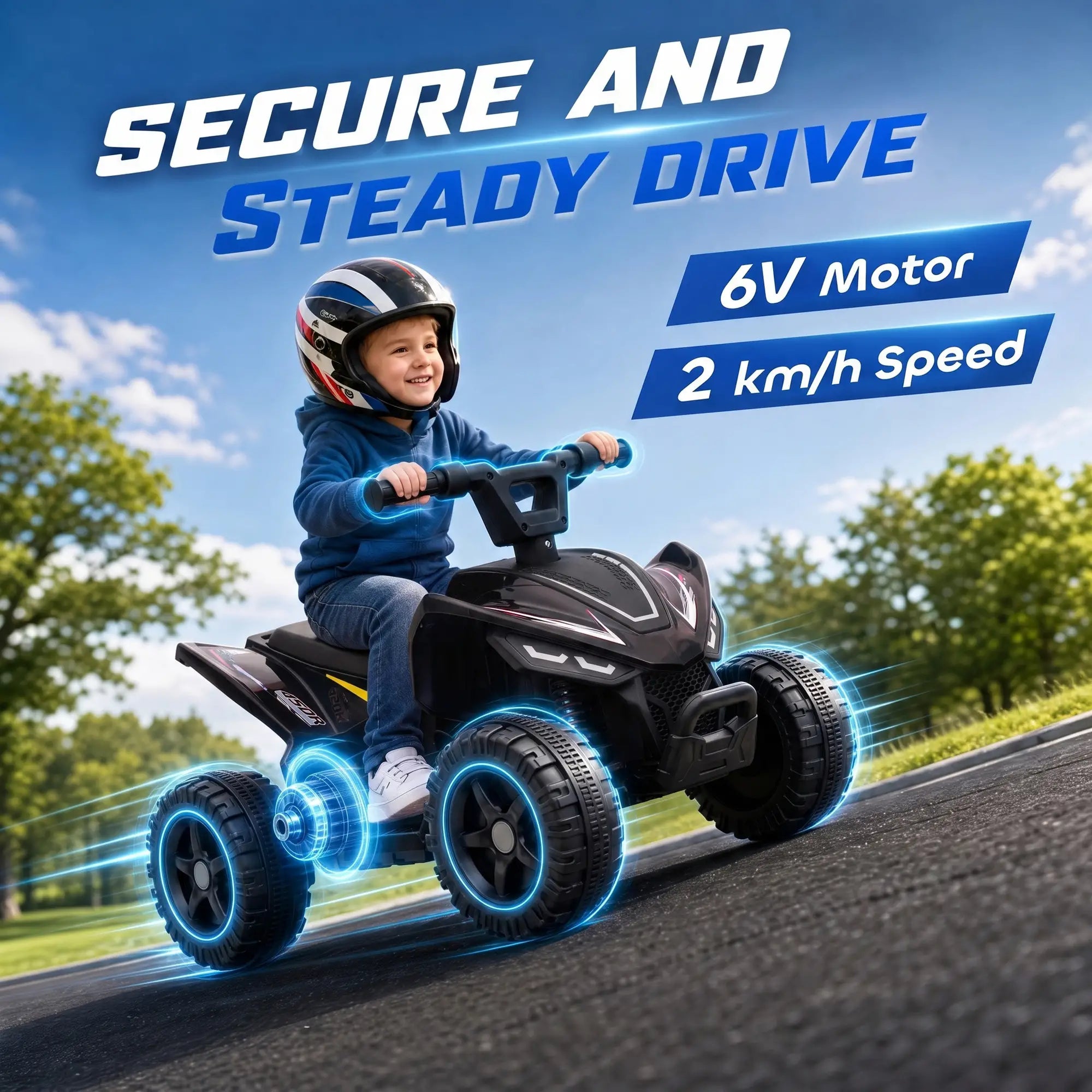 6V Kids ATV, 4 Wheels Quad, Button Control, 45Mins, Black Electric Toy Cars at Gallery Canada