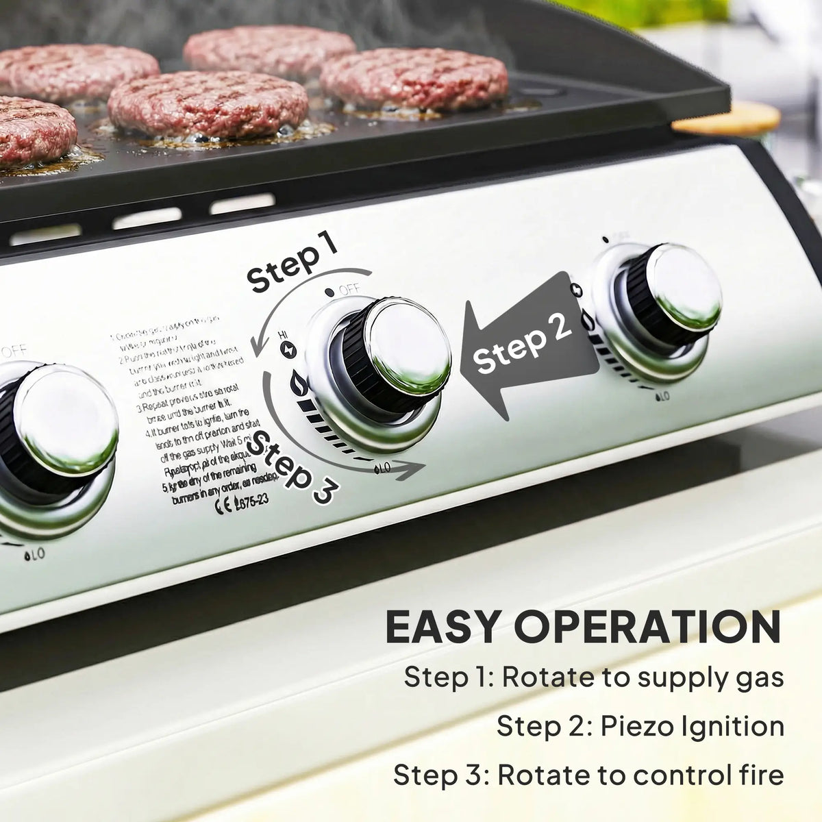 Propane Gas Grill, 3 Burners 8530 BTU, Black