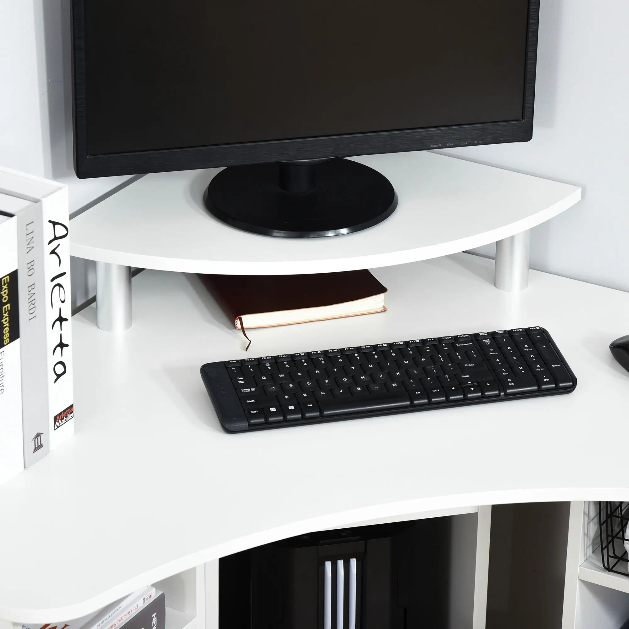 L-Shaped Computer Desk with Monitor Stand, Home Office Corner, White Computer Desks at Gallery Canada