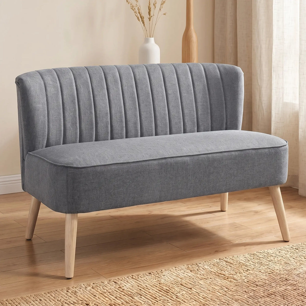 Modern 2 Seater Sofa, Upholstered Couch with Rubber Wood Legs, Grey 2-Seater Sofas at Gallery Canada