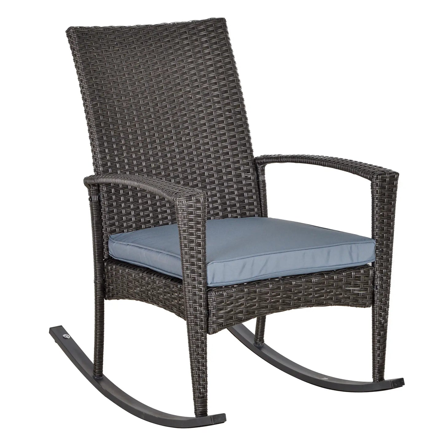 Outdoor PE Rattan Rocking Chair, Garden Glider Rocking Chair, Wicker Patio Chair Set with Armrest and Cushion, Grey Patio Chairs at Gallery Canada