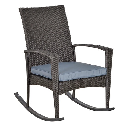 Outdoor PE Rattan Rocking Chair, Garden Glider Rocking Chair, Wicker Patio Chair Set with Armrest and Cushion, Grey Patio Chairs at Gallery Canada