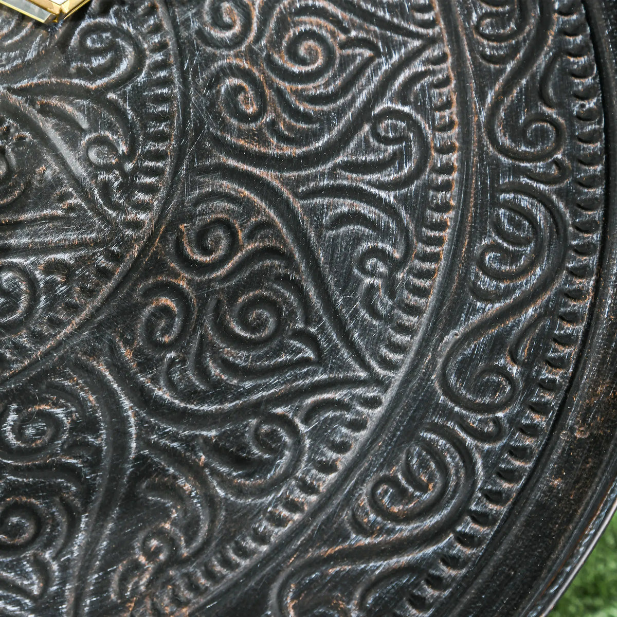 Vintage Coffee Table, 24" Round, Hammered Tray Top, Metal Frame, Pewter Coffee Tables at Gallery Canada
