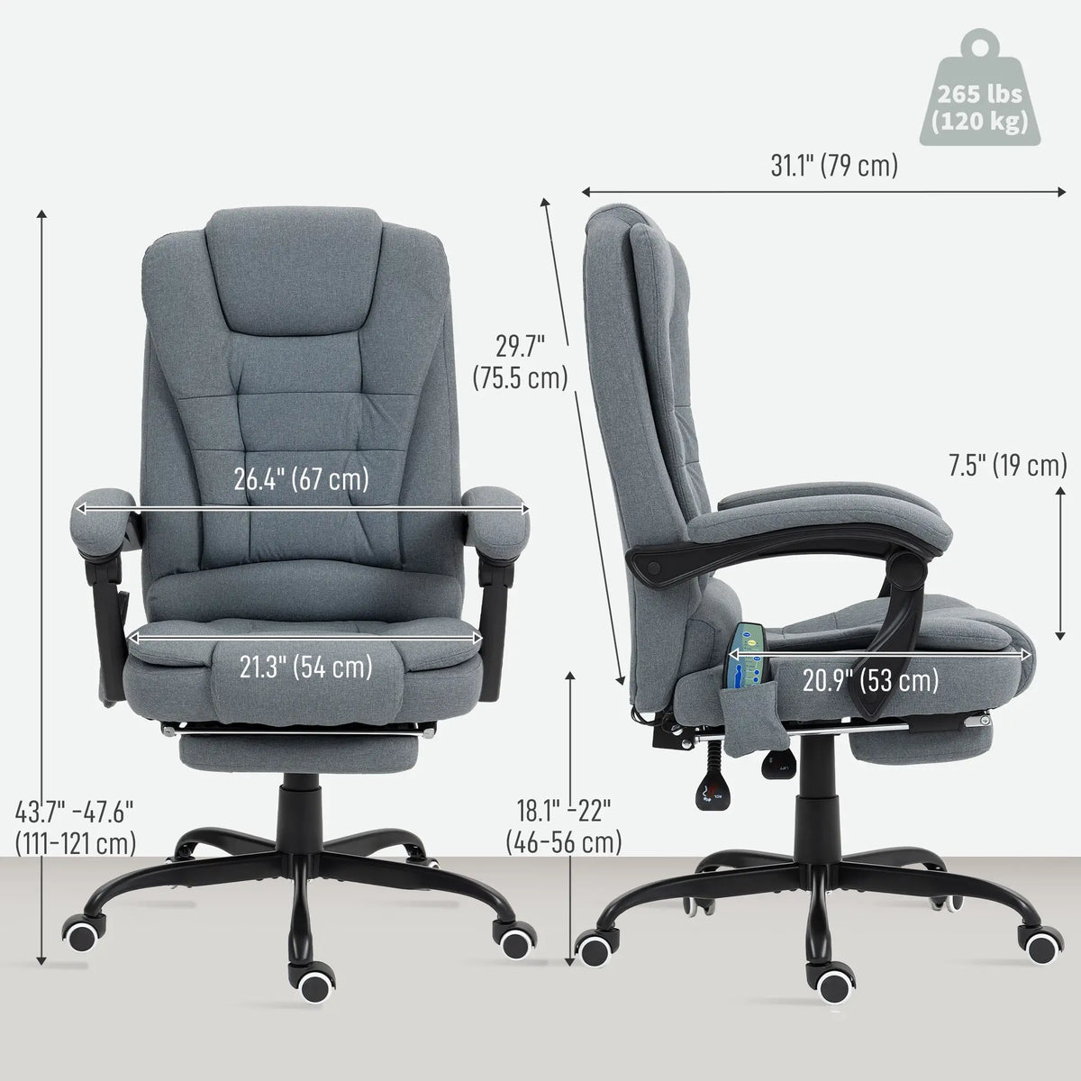 7-Point Vibrating Massage Chair, Reclining Office Chair with Footrest, Grey Massage Chairs at Gallery Canada