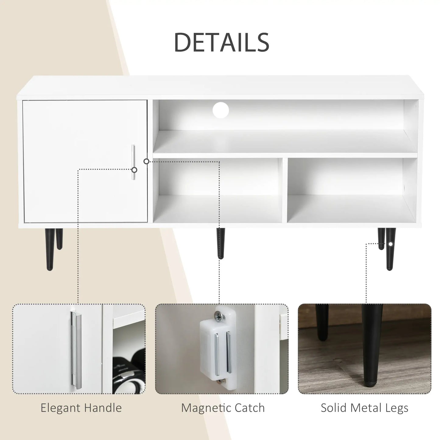 Modern TV Stand for 60 Inches, Storage Shelf, Cable Hole, White TV Stands at Gallery Canada