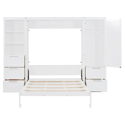 Murphy Bed with Storage, Space-Saving Wall Bed, 120" L x 20" W x 88.5" H, White Bed Frames at Gallery Canada