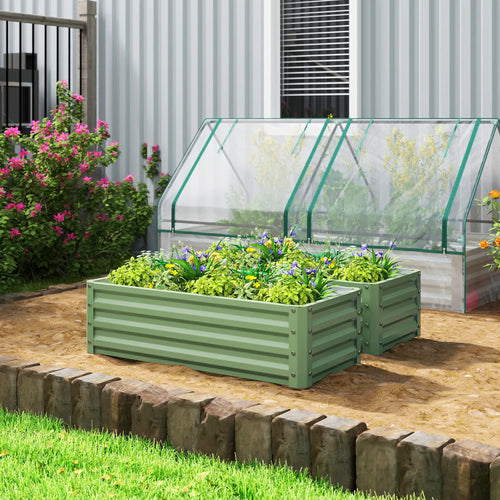 Galvanized Raised Garden Beds, Outdoor Planter Box Set, Light Green