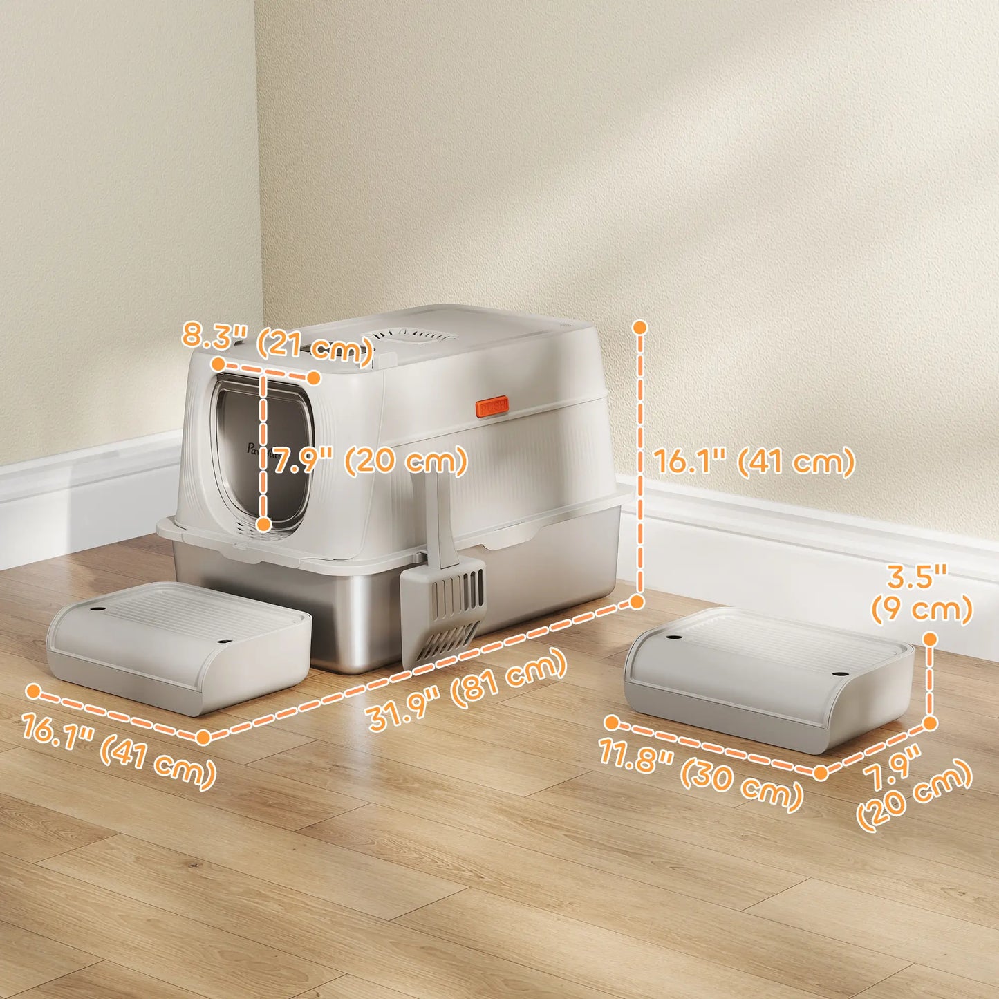 XL Stainless Steel Cat Litter Box, Flip Cover, Pedal, Deodorizer Cat Litter Box Enclosures at Gallery Canada