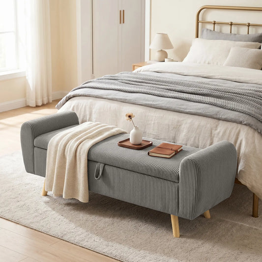 59" Corduroy Storage Ottoman Bench, Dark Grey Storage Ottomans & Benches Dark Grey at Gallery Canada