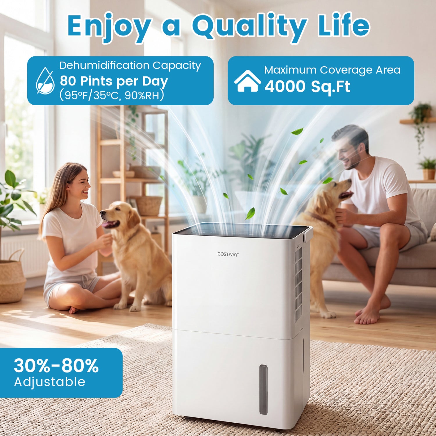 4000 Sq.Ft 80 Pint Compressor Dehumidifier with Drain HoseSmart Humidity Control and Child Lock, White Dehumidifiers at Gallery Canada