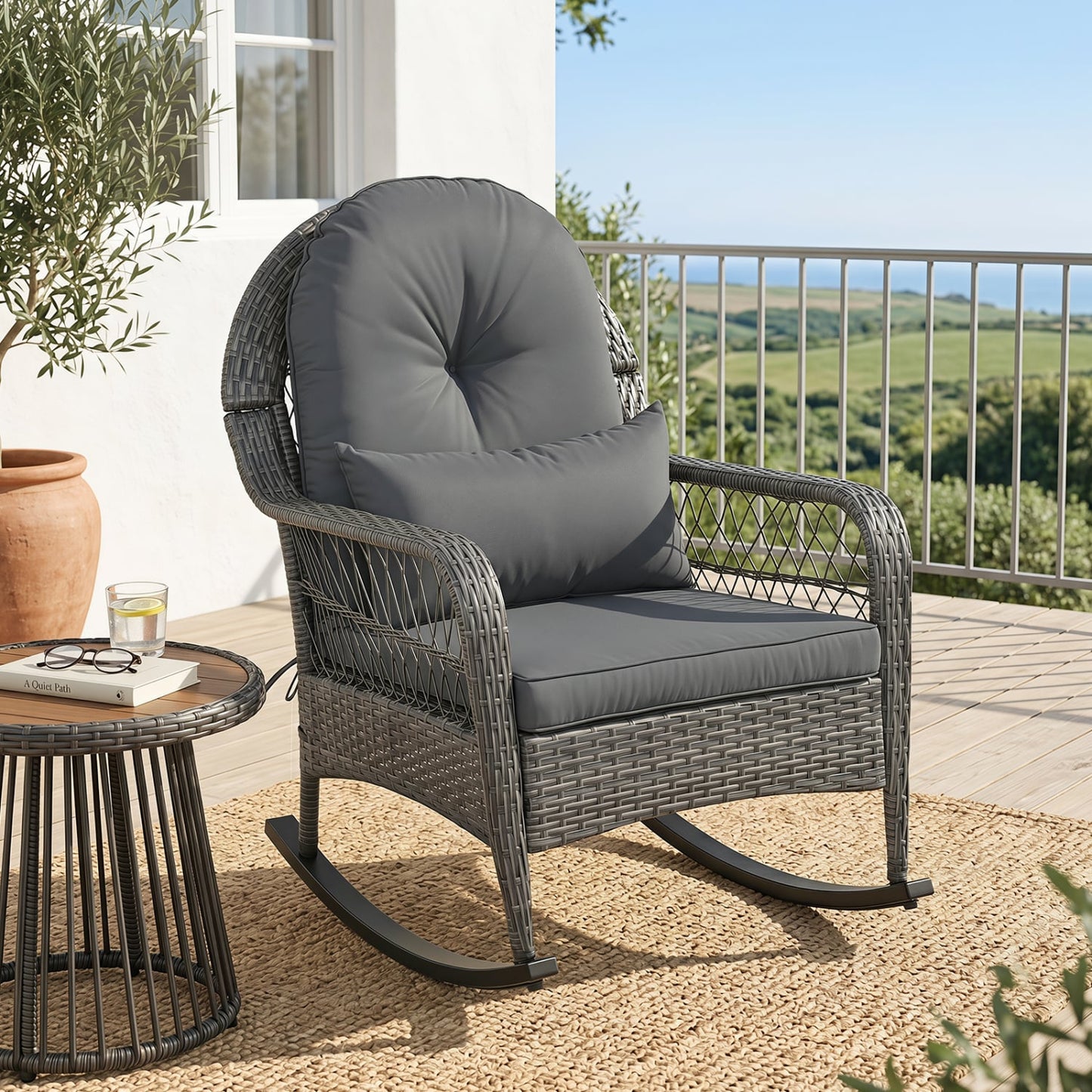 400 Lbs Patio Rattan Rocker Chair with Anti-Tip Stoppers, Gray Patio Rocking Chairs & Gliders at Gallery Canada