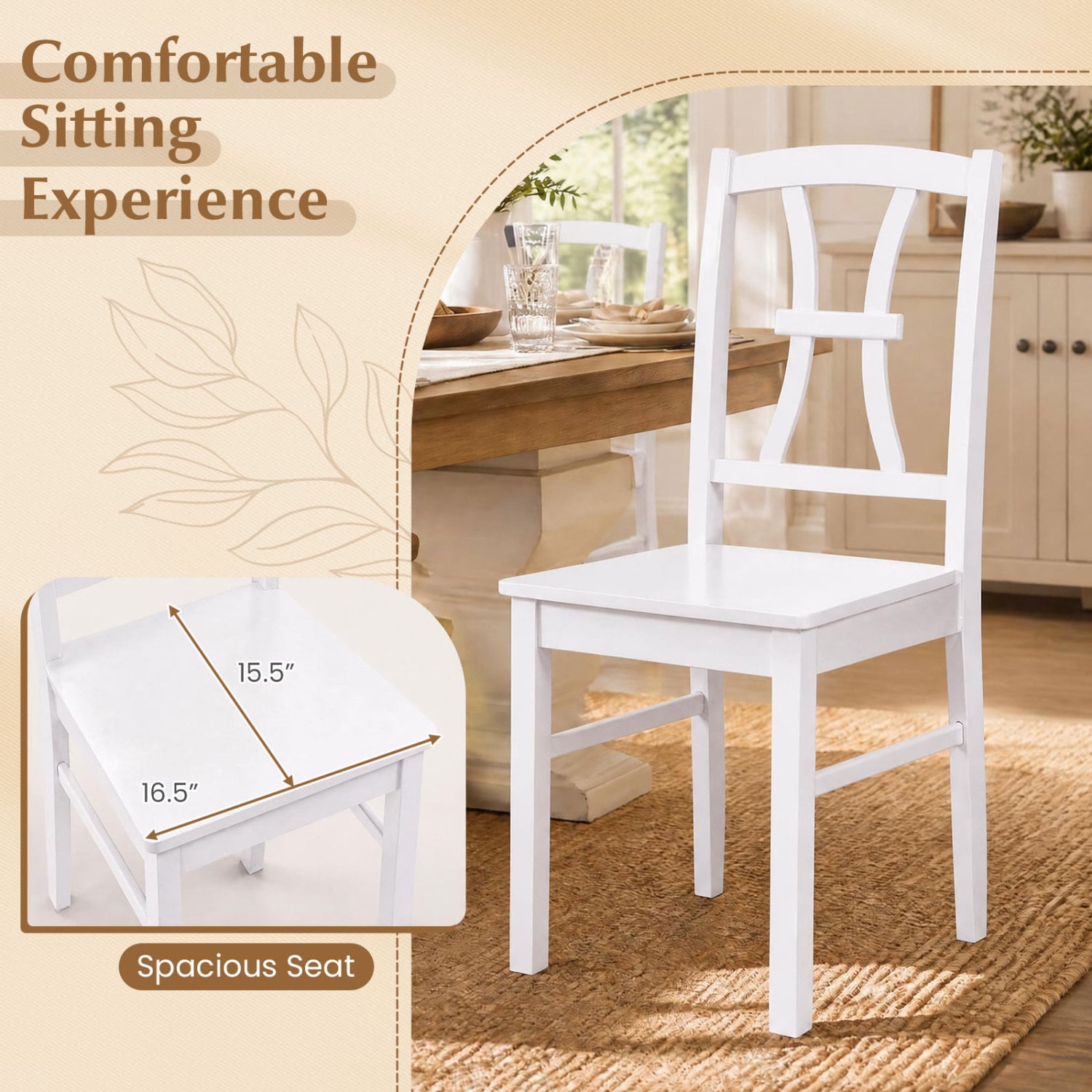 Dining Chair Set of 2, Rubber Wood, 400 lbs, White Dining Chairs at Gallery Canada