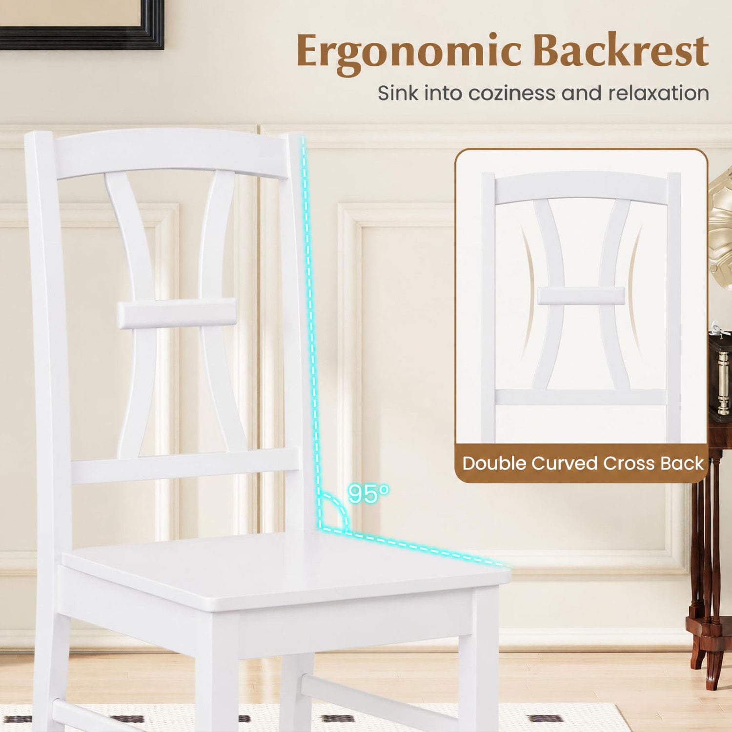 Dining Chair Set of 2, Rubber Wood, 400 lbs, White Dining Chairs at Gallery Canada