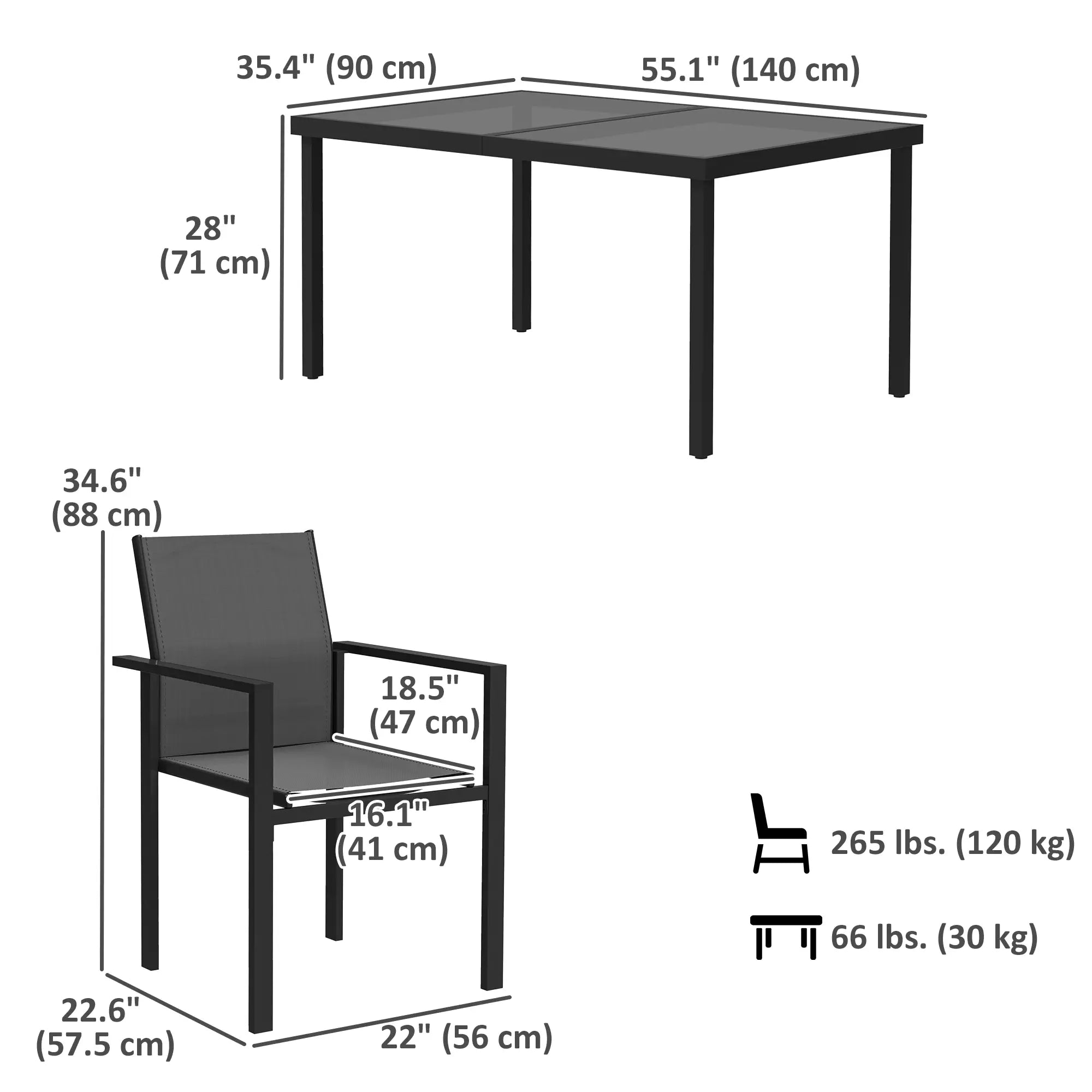 5 Piece Patio Dining Set, 4 Stackable Chairs, Tempered Glass Top Outdoor Dining Sets at Gallery Canada