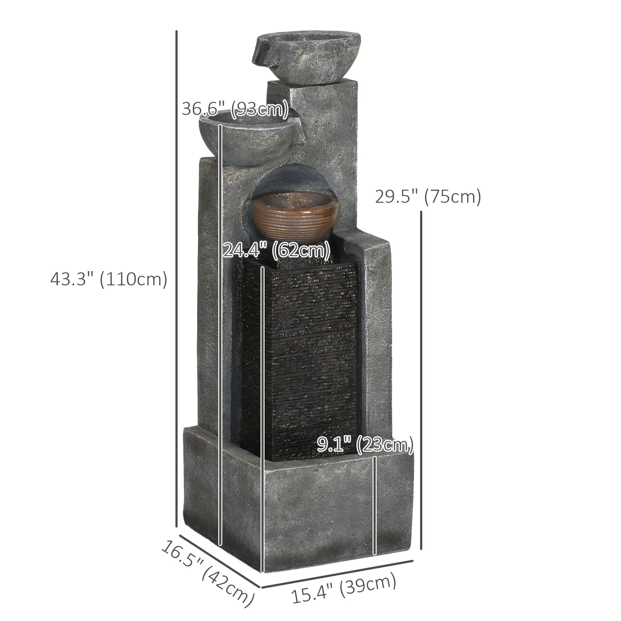 5-Tier Cascading Bowls Outdoor Fountain, LED Lights, Adjustable Flow, 43.3-inch Water Fountains at Gallery Canada