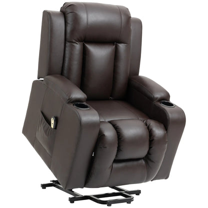 Electric Power Lift Chair, PU Leather Recliner Sofa with Footrest, Remote Control and Cup Holders, Brown Electric Power Lift Chairs Brown at Gallery Canada